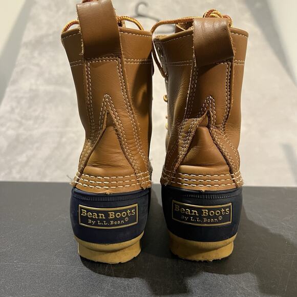 LL Bean Boots Womens 6 Brown Blue Duck Unlined Lace Up Boots - Picture 6 of 11